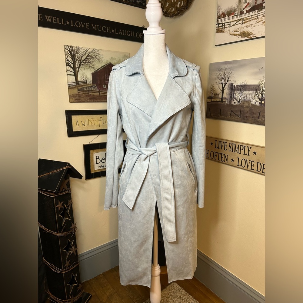 Magaschoni Light Gray Suede Trench Coat